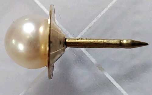 Vintage 1960s 14k Yellow Gold & Pearl Tie Tack Pin - Afbeelding 3 van 5