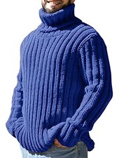 Mens Turtleneck Sweaters Winter Thick Ribbed Knit Loose Fit Large A-blue