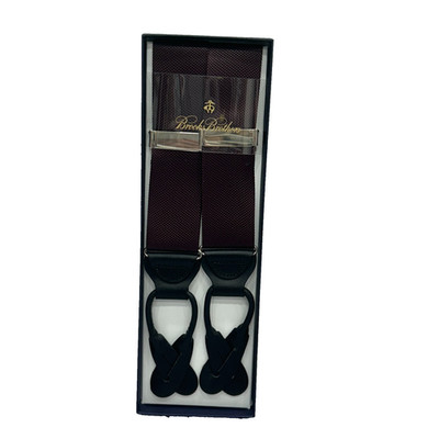 NEW Brooks Brothers Men's Burgundy Button-End Braces Suspenders Leather Trim OS