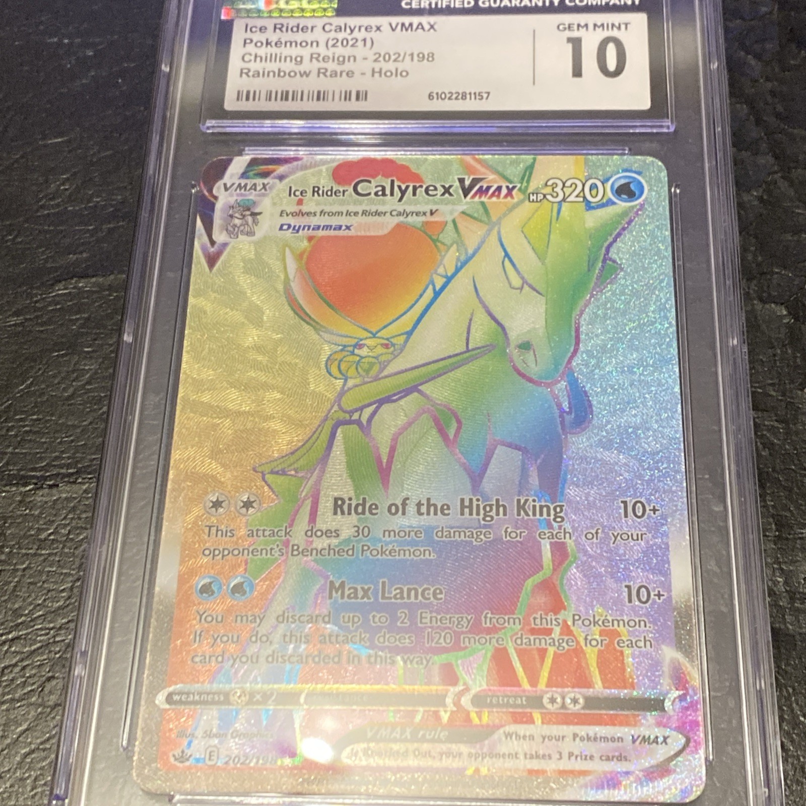 Rainbow Ice Rider Calyrex VMAX 202/198 Chilling Reign CGC Gem Mint 10 Pokémon