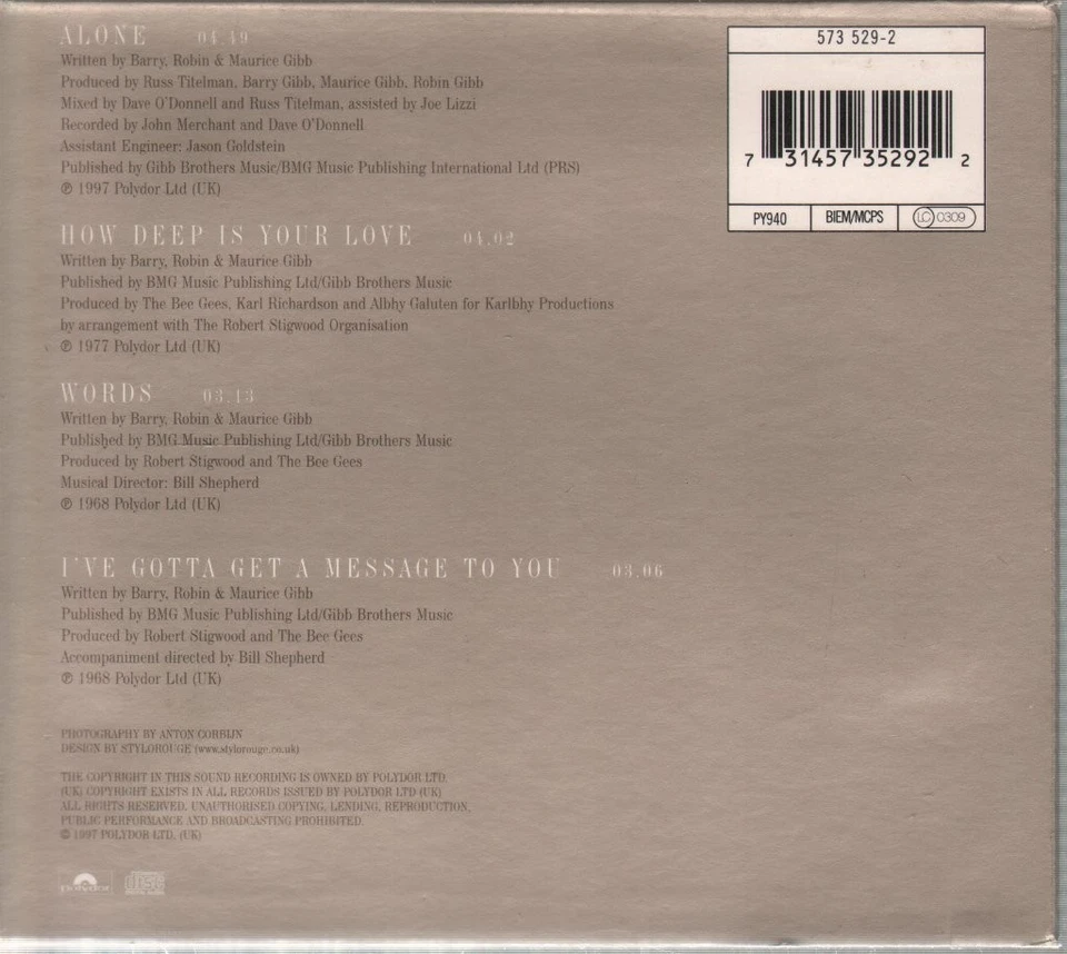 Bee Gees Alone CD UK Polydor 1997 Limitierte CD Im Digi Pack 5735292 - Bild 2 von 2