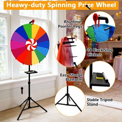 24'' Prize Wheel 14 Slots Color Spin Wheel Spinner Game w/Adjustable Tripod Stand