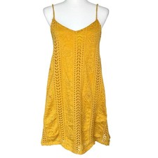 ALTAR'D STATE Small Crochet Short Dress Yellow Floral Lined Boho v-neck Festival
