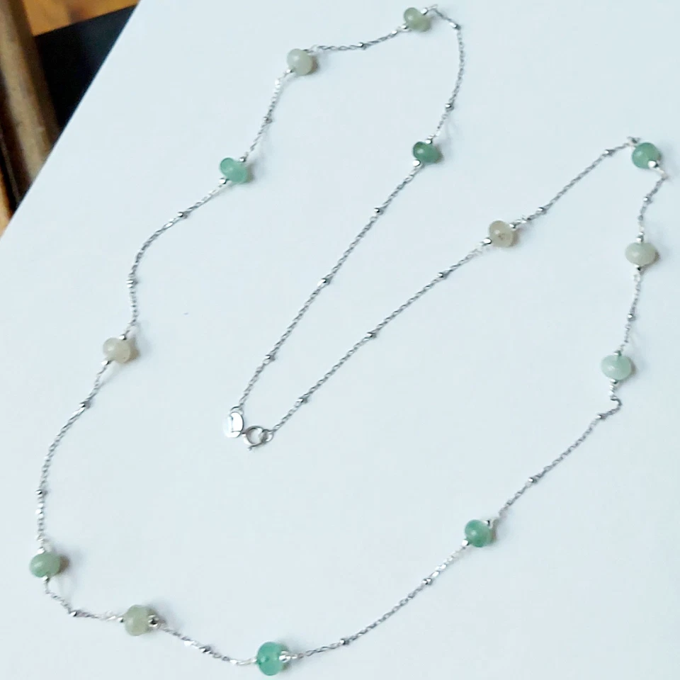 Collana in argento 925 lunga 65 cm con giada rondella alternata ematite argenta - Immagine 3 di 4