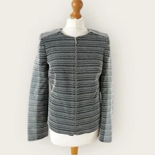 Marks & Spencer 6 Blazer Jacket Grey Print Geometric Zip Work Smart Office VGC