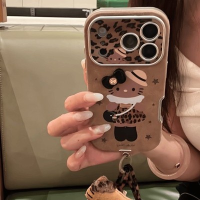 Leopard Print Cute Cat Phone Case for iPhone 17-13 Pro Max Cartoon Plush Design