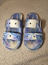 Crocs Shoes Mens Size 8 Womens 10 Purple White Marbled Classic Two Strap Sandals