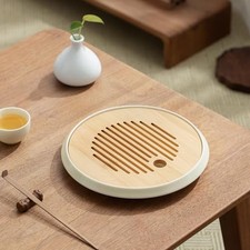 Beige Water Storage Ceramics Tea Tray 20cm 7.8in  Tea Set Drain Serving Tray