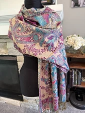 Ruyisa Womens Shawl Scarf Floral Paisley Fringe Hem Pashmina Seta Blend 28”x 74”