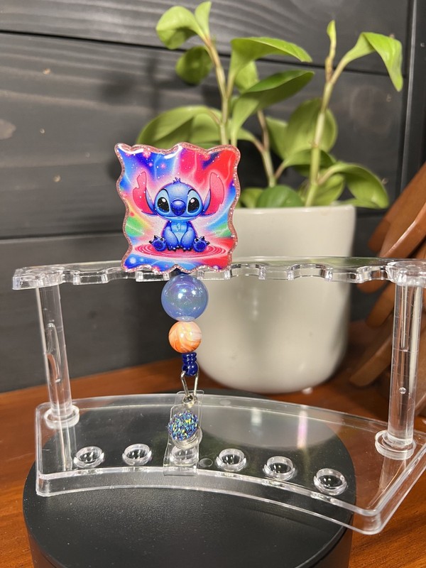 Hand Crafted  Badge Reel Retractable blue alien￼