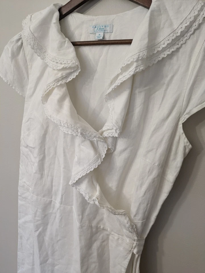 Vestido envolvente de lino blanco Calypso St. Barth Target playa costa tropical resort M Foto 3 de 4