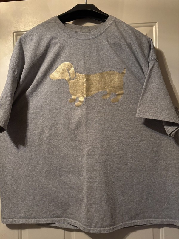 Unisex T Shirt Gildan Gray "Golden Dachshund" 4XL Crew neck SS Cotton blend