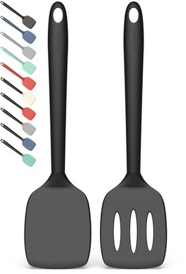 Coukre 2 Pack Silicone Spatula Set, High Heat Resistant, BPA 2, PureBlack 