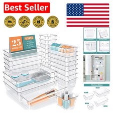 25 PCS Clear Plastic Drawer Organizer Set, 4 Sizes Desk Drawer Divider Organi...