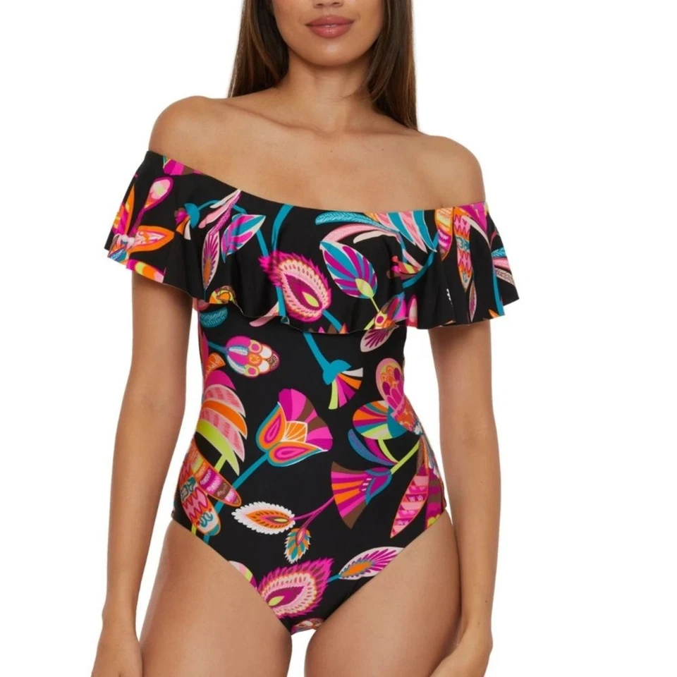 TRINA TURK Schulterfrei Rüschen Einteiler Badeanzug Größe Small