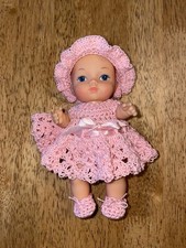 Vintage 1997 6” Baby Doll Vinyl Hard Plastic Body Mini Doll With Dress Hat Shoes