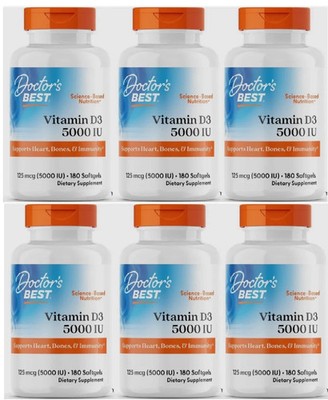 SIX Doctor's Best Vitamin D3 5000 IU 180 Softgels Each 1080 Total Exp: 06/2027