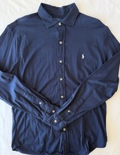 Polo Ralph Lauren Navy Knit Button Up Shirt Men s Large Pony Logo Casual Cotton