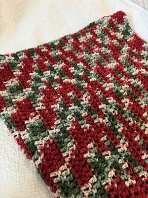 Beautiful Handmade Crochet Throw/blanket Red, Green, And White Yarn H 70  W 44 
