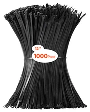 VEVOR 1000 Pack Cable Zip Ties 12-inch Wire Ties & 50LBS High Tensile Strength