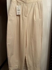 ZARA WOMEN ECRU COTTON PANT NEW WITH TAGS BARREL LEG SIZE M