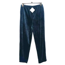 Norm Thompson Velour Pants Womens Size L Teal Blue/Green Pull On Pockets NEW NWT