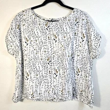 Cynthia Rowley Shirt Women's M White Blue Linen Floral Button Up Coastal Casual 