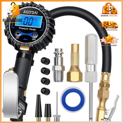 Reifenfüller Digital Kompressor 250 PSI mit Manometer Gummischlauch Zubehör