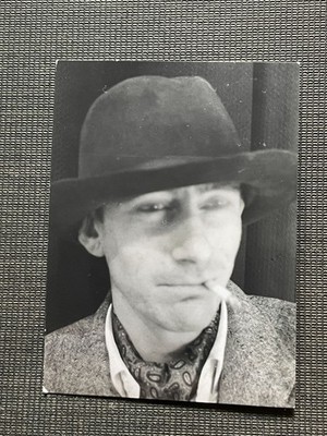 Vintage 1930s Photo Dapper Man Fedora Hat Smoking Cigarette Paisley Cravat Scarf