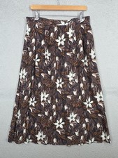 Vintage Y2k Floral Print A Line Midi Skirt Large Sag Harbor Brown Pleated