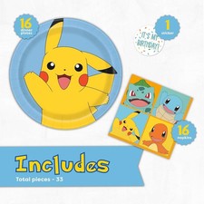 Platos y servilletas desechables para fiesta de cumpleaños Pokemon