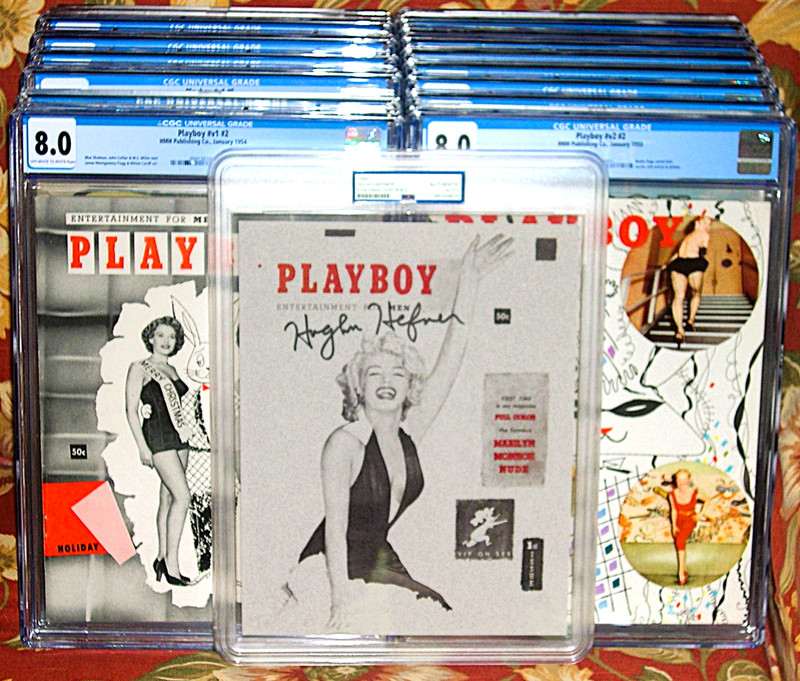PSA/DNA HUGH HEFNER AUTO RED STAR #1 COVER PRINT 1/1 + ALL 1954 & 1955 PLAYBOYS