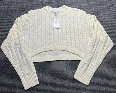 Danielle Bernstein Sweater Womens Medium Ivory Mock Neck Cable Knit Cropped New