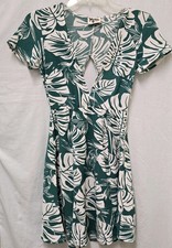 Show Me Your Mumu Womens Small Green Tropical Leaf Cutout Mini Dress Plunge V