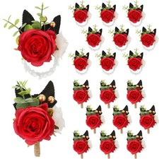 20 Pcs Rose Wrist Corsage and Boutonniere Set Flower Wrist Corsage Wristlet B...
