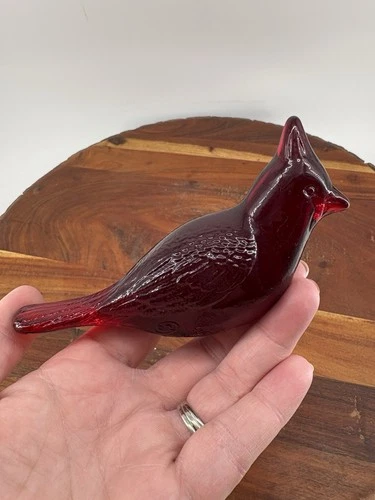 Fenton Vintage Ruby Red Glass Cardinal Bird Figurine Paperweight