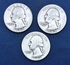 1943, 1943-D, 1943-S  Washington Silver Quarters,  3 coin lot