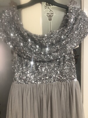 chinese dress ladies Magdalena Light Grey Crystal Embellished Maxi Dress, L / Grey