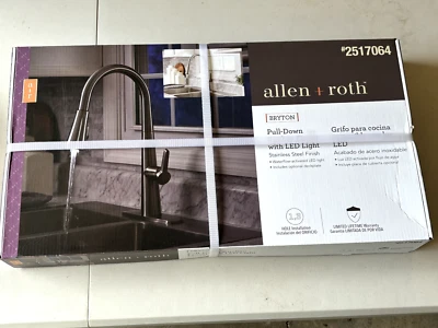 ALLEN + ROTH Bryton Stainless Steel 1-Handle Pull-Down Kitchen Faucet W/ LED Light Deck Plate