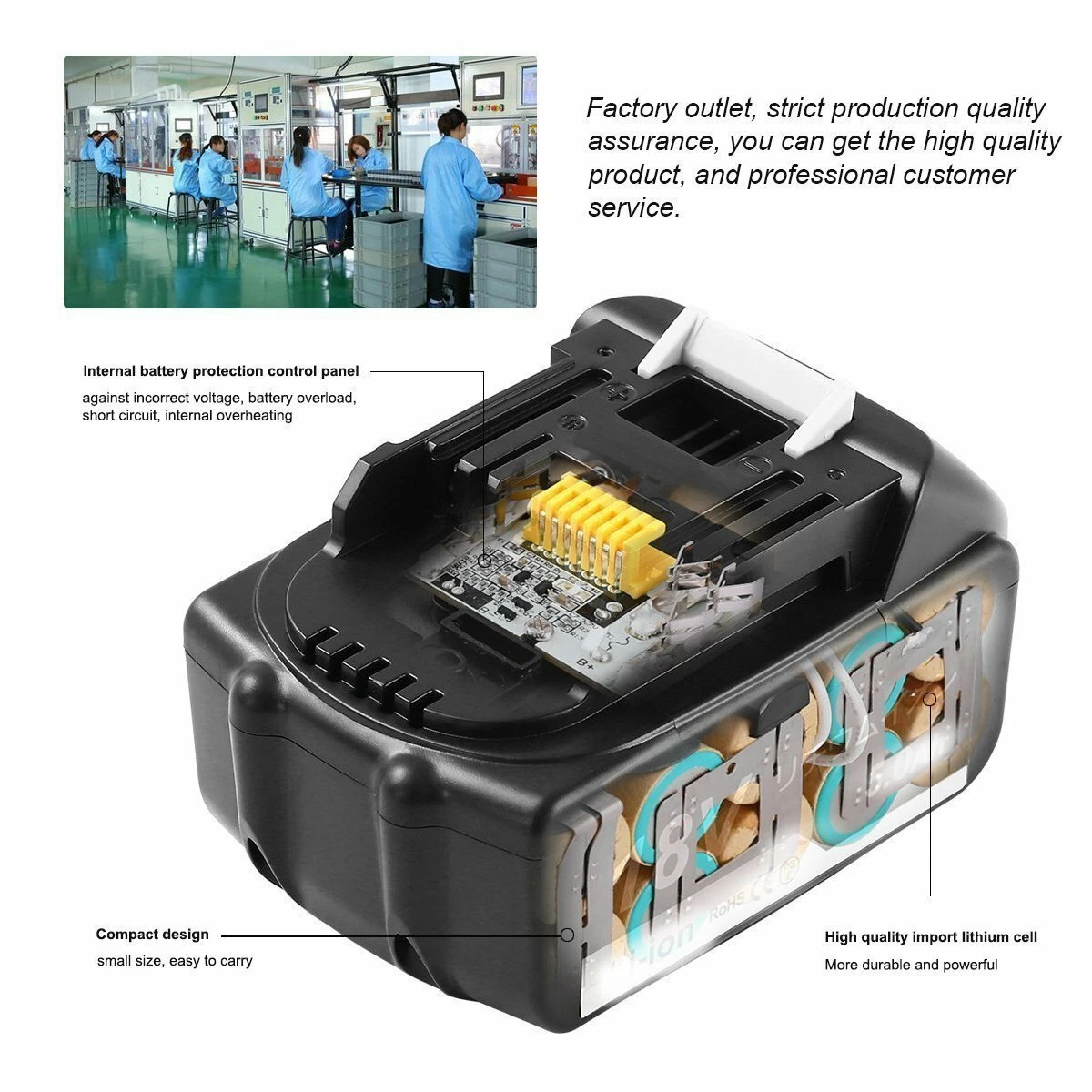 Rechargeable 18V 6ah Battery for Makita Bl1850 Replacement Original Battery  - China Makita Handheld Vacuum Cleaner, Makita Bl1850 Charger