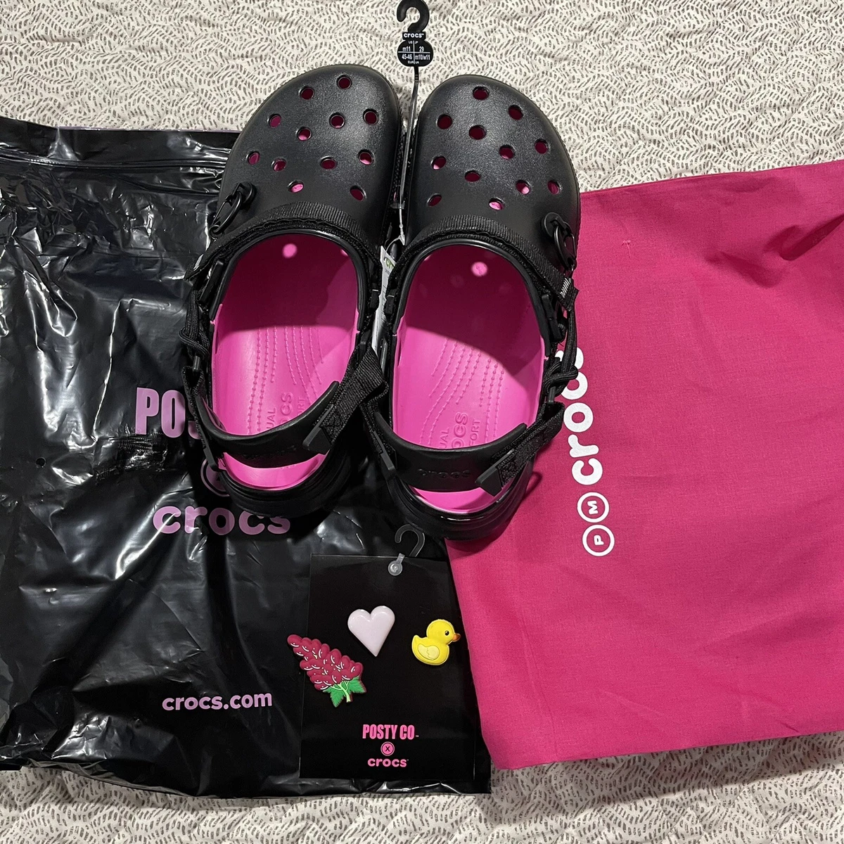SHIPS NOW Post Malone x Crocs Duet Max Black Pink Bundle