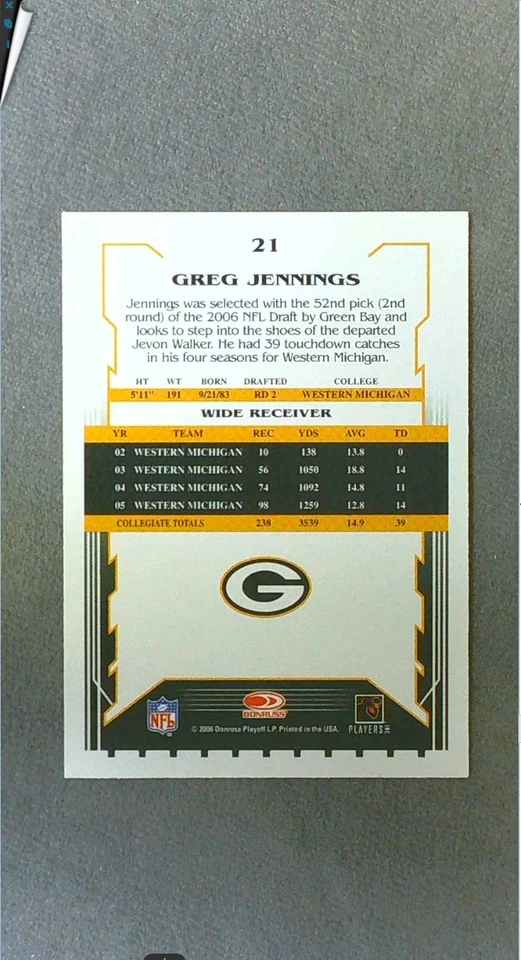 2006 Donruss Doritos #21 Greg Jennings RC Packers - Image 2 of 2