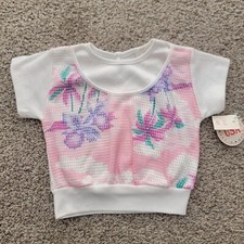 Vintage Rare USA Classic Dress Shirt Top Floral Girls Toddler 4T Pink White