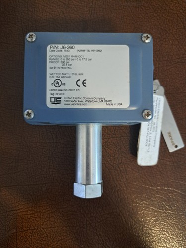 J6-360 UNITED ELECTRIC CONTROLS Pressure Switch - K2191136 - #610992 - 0-250psi
