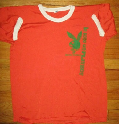 Vintage 70s PLAYBOY Italian Edition Logo Orange Shirt Large 63