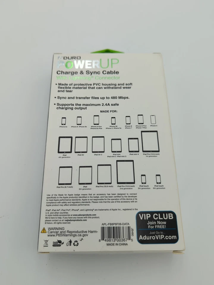 6 Foot Long Charging Cable Lightning By Duro Power Up Blue Braided Fast Charge - Image 2 of 3