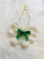 Cute Pet Dog Cat Pearl Collar Cherry Bow Cream Jewellery Dogs Necklace Size S