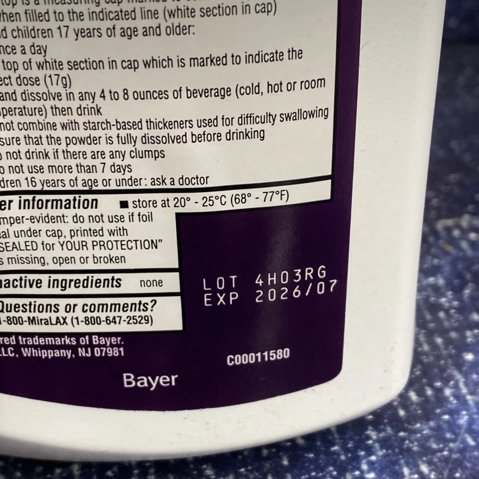 Polvo laxante MiraLAX 45 días - 26,9 OZ - tamaño económico - envío gratuito 01-26+ Foto 4 de 4