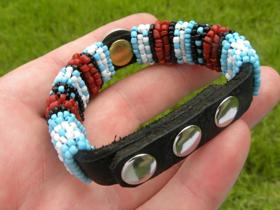 Cuff bracelet 1939 Mercury dime coin genuine Bison leather turquoise glass bead - Image 2 of 4