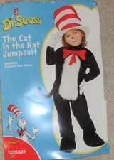 Dr Seuss Cat in the Hat Costume Toddler 2T Jumpsuit Hat Gloves New